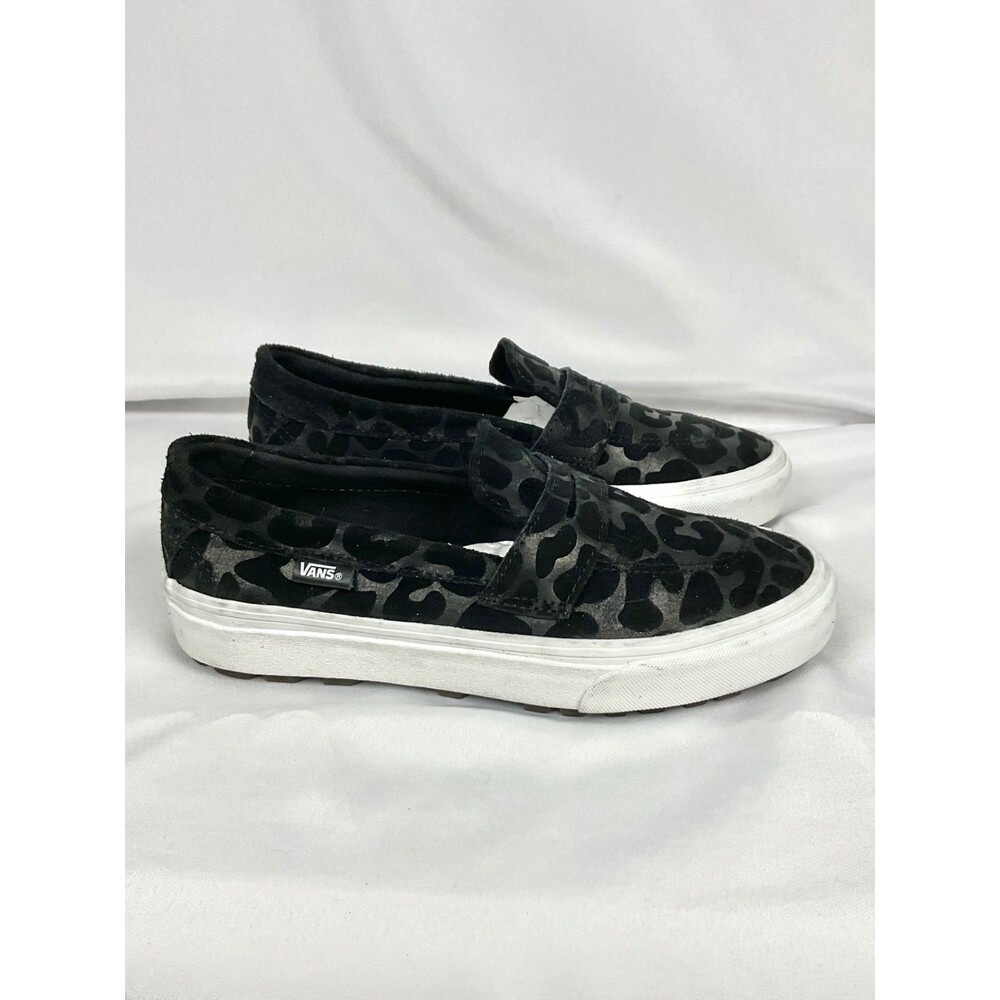 Vans Skate Style 53 Embossed Suede Loafers Black Leopard Print Slip-On Sz 7.5
